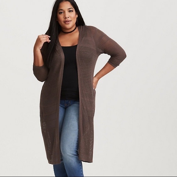torrid | Sweaters | Torrid Brown Pointelle Knit Duster Cardigan | Poshmark